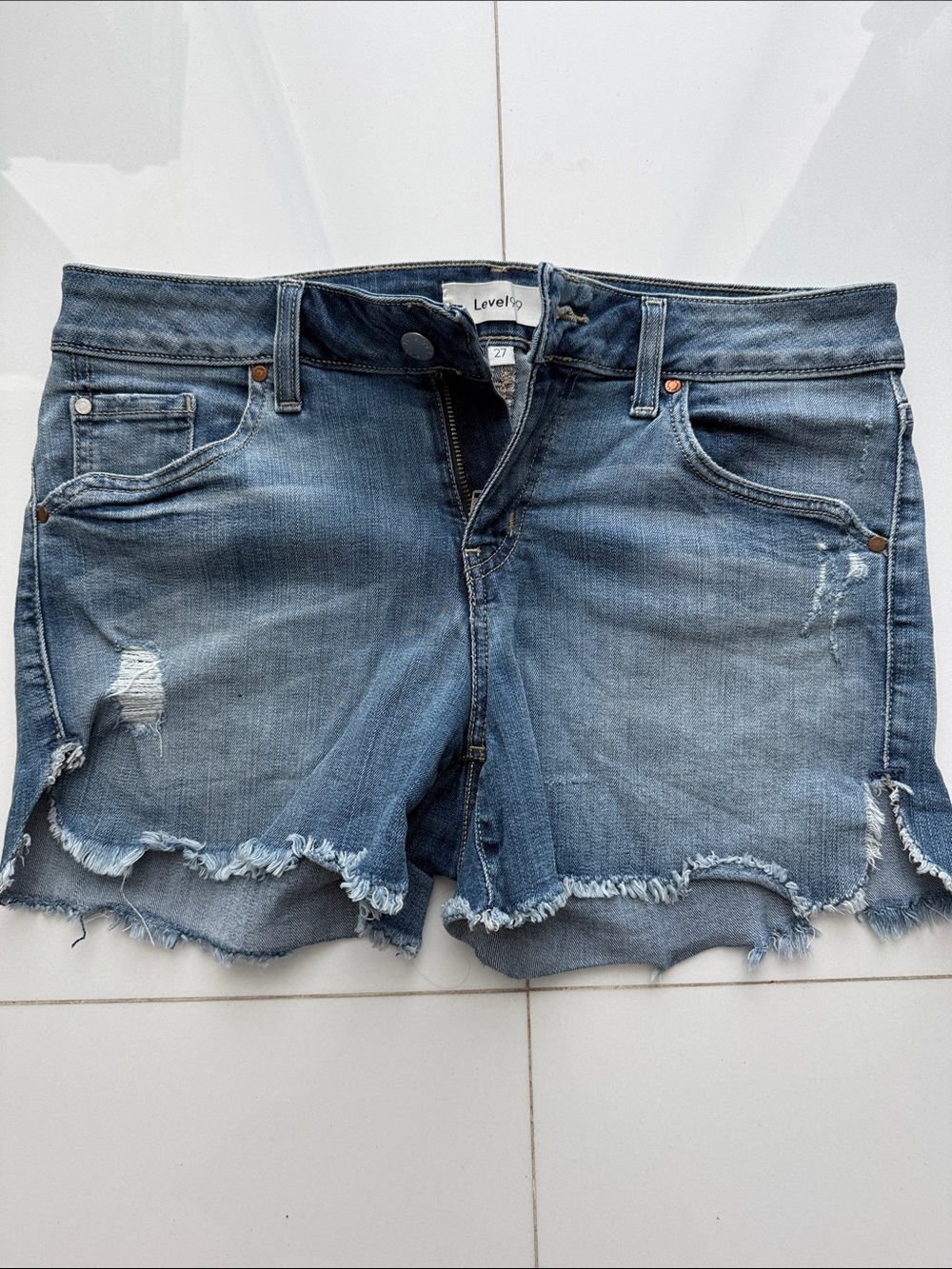 Level 99 Light Blue Distressed Denim Cutoff Shorts